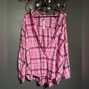 PINK Victoria's Secret Pink and Black Plaid Button Down Shirt
